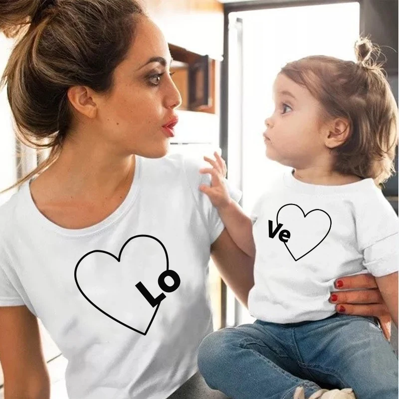 Fashion Family T-shirts mommy and me clothes mother daughter  love print Tops Fashion Cotton Family Look Boys Girl Clothes