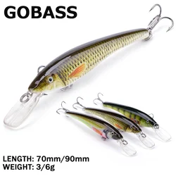 GOBASS Crankbait Wobblers de pesca para Lucio Trolling señuelo Jerkbait Minnow sonajero cebos artificiales para aparejos de pesca 90mm 70mm