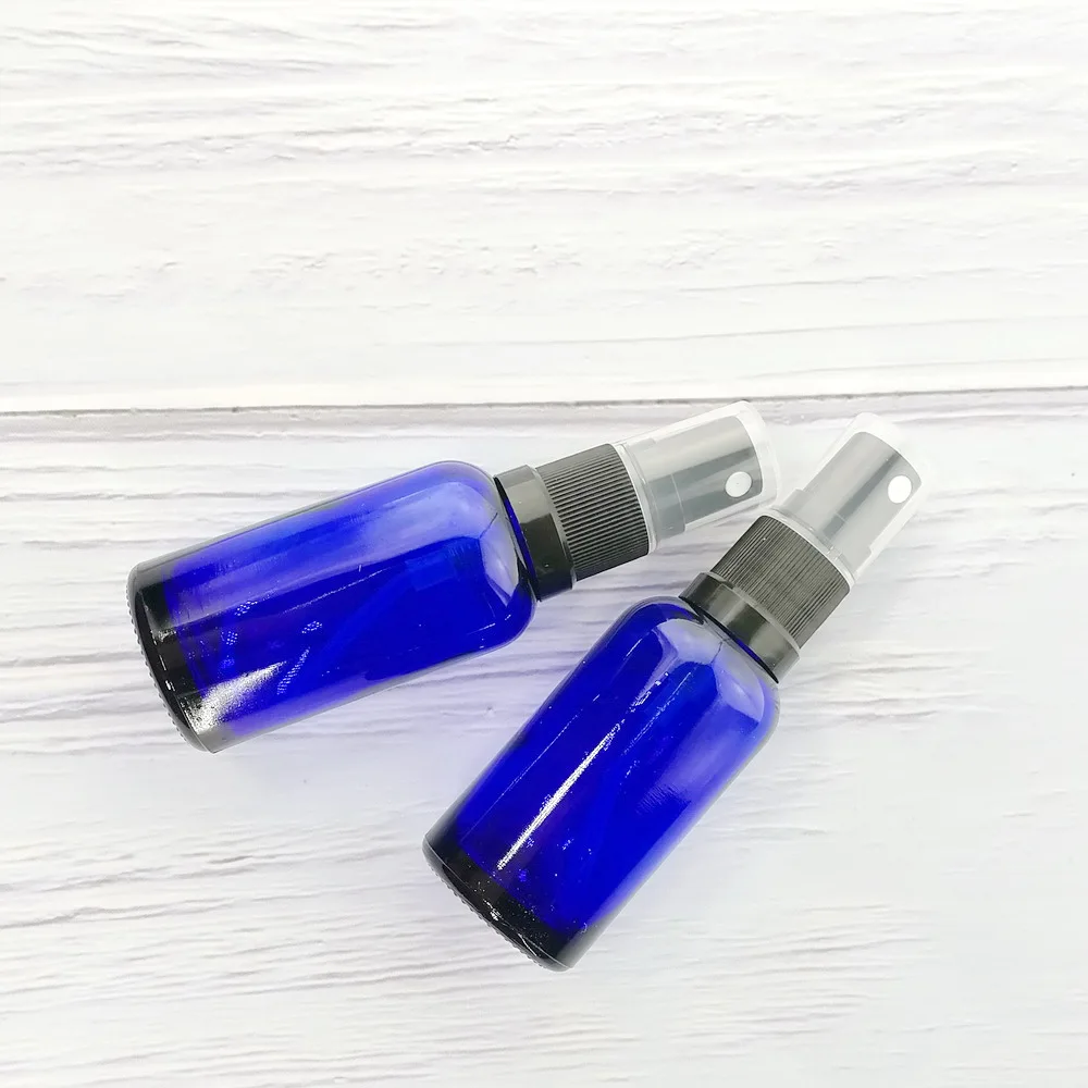 6pcs 30ml Spray Bottle Empty Refillable Blue Glass Fine Mist Sprayer Bottles for Essential Oils Cosmetics Perfume Atomizer