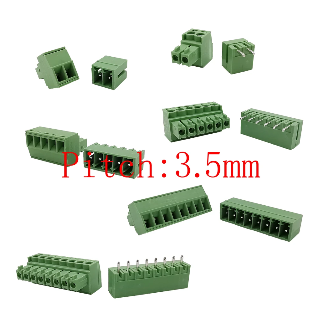 Conector de bloque de terminales de tornillo PCB, paso de 3,5mm, 3,81mm, 3,96mm, 5,08mm, Pin recto/ángulo recto, terminales de 2 a 12 Pines, 5 pares