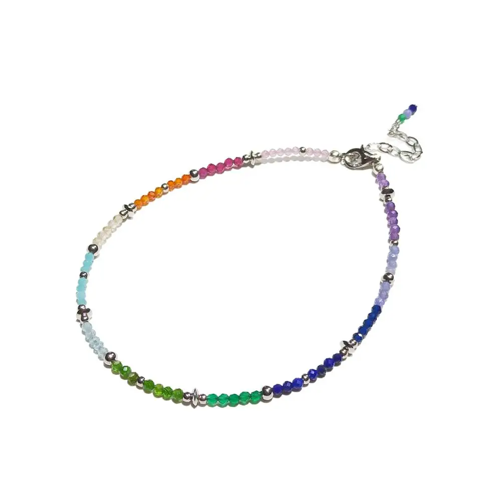 Lii Ji Rainbow 2mm Tiny Stone 925 Sterling Silver Platinum Color Anklet 23cm+5cm