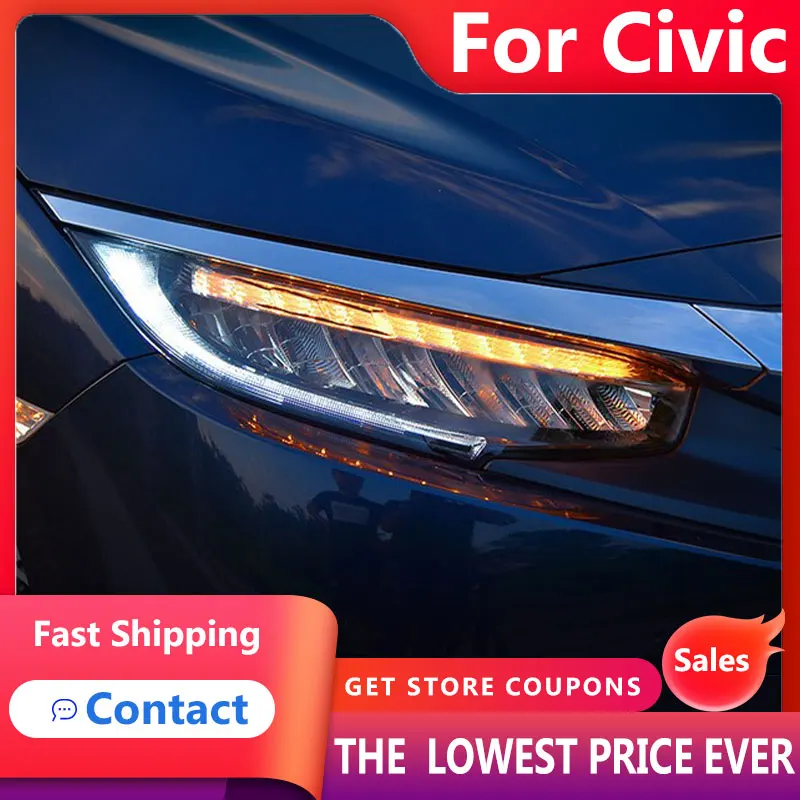 

Для Honda Civic 10th Полностью светодиодные фары 2016-2021 Civic X Светодиодные фары светодиодные DRL Динамический указатель поворота Фара Автомобильные аксессуары