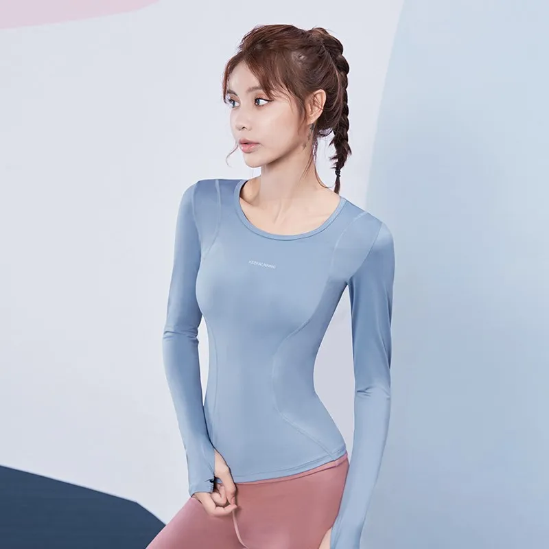 Brand New Women Fitness Excise Shirts Long Sleeve Sports Tops Slim Yoga Gym Tees Quick Dry Running Workout Tops