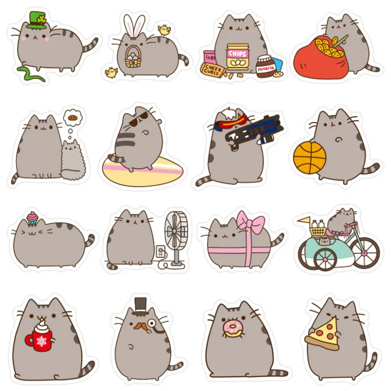 10/30/50PCS Cartoon Cute Fat Cat Stationery Box Waterproof Graffiti Suitcase Skateboard Guitar Toy Decoration Sticker Wholesale