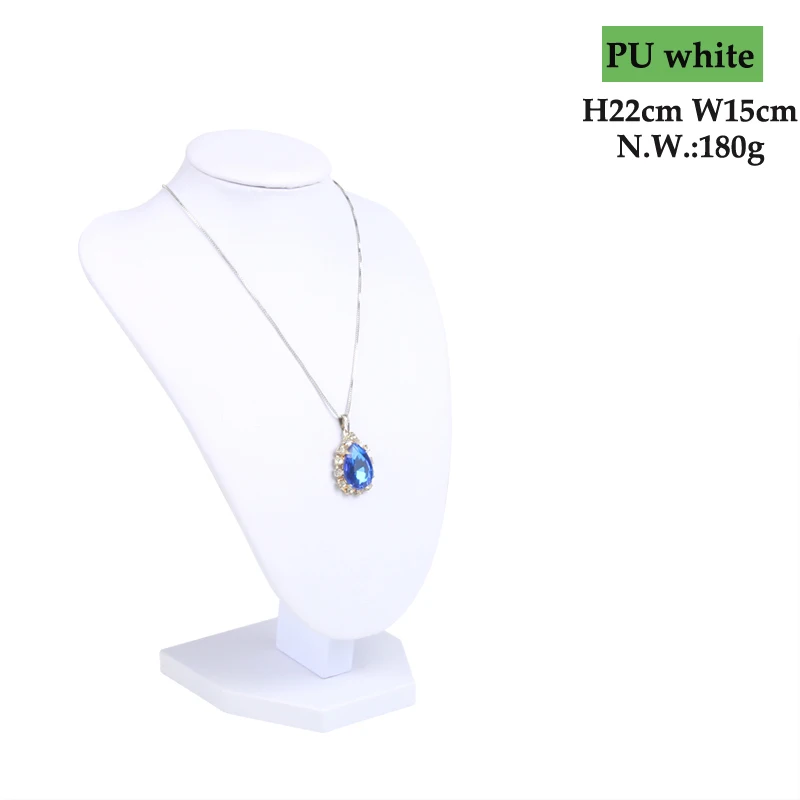 

High Quality Model Show Exhibitor 6 Options PU White Leather Jewelry Display Woman Necklaces Pendants Mannequin Jewelry Stand