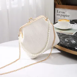 Small Shell Shape Bag For Women Pearls Handle Ladies Purses and Handbag Kiss Lock Chain Strap Crossbody Mini Messenger Bag