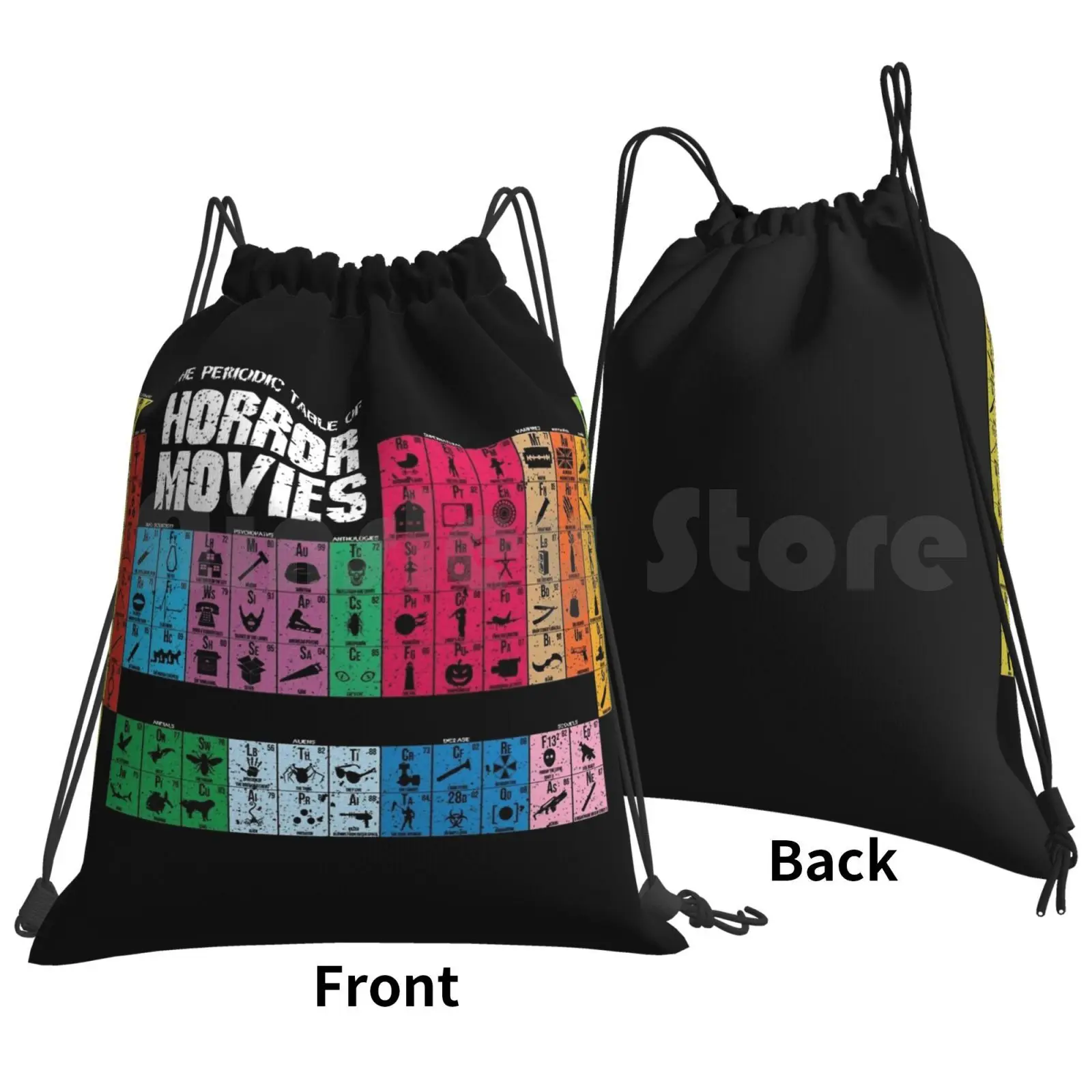 Periodic Table Of Horror Movies ( Vintage ) Backpack Drawstring Bag Riding Climbing Gym Bag Horror Movies Scary Geek Nerd