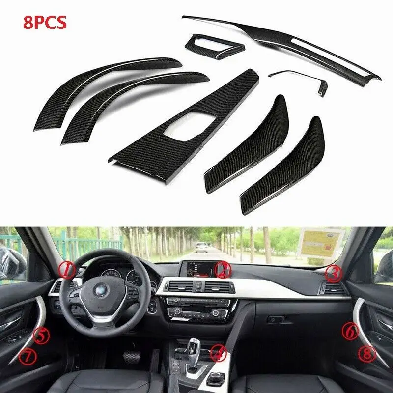 

Real Dry Carbon Fiber Auto Interior Trims Cover Moulding Accessories for BMW F30 F31 F32 F33 F34 GT F35 F36 Sedan 8PCS