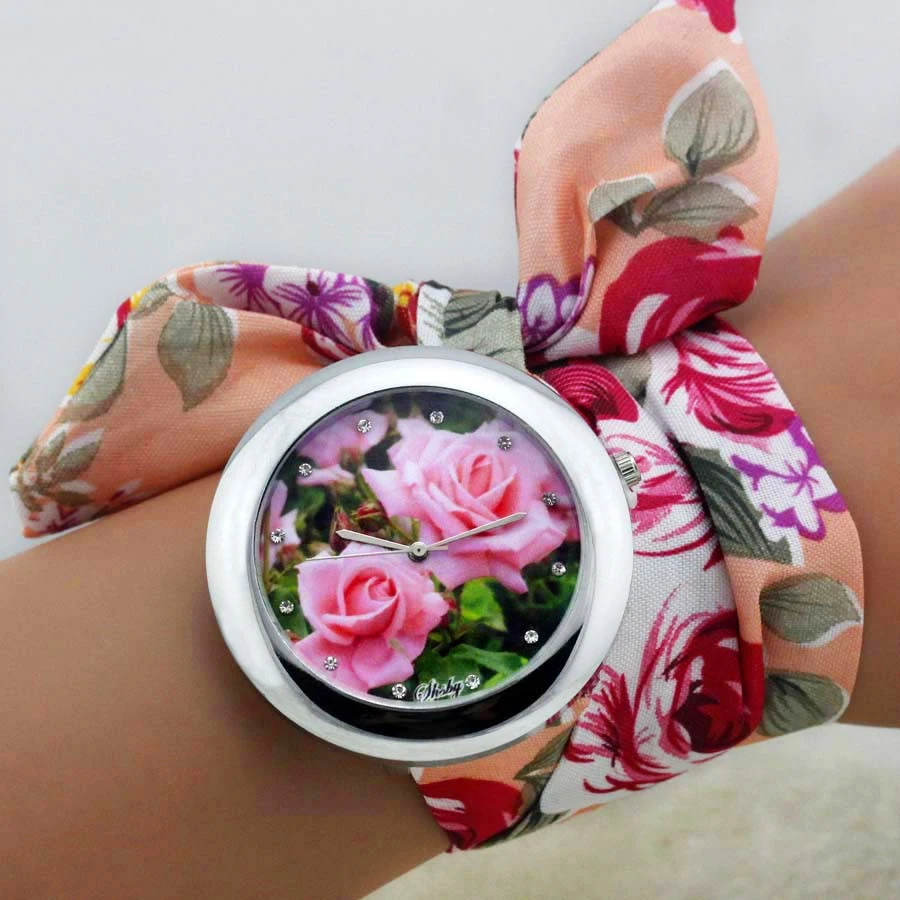 Shsby Neue Design Damen Blume Tuch Armbanduhr Mode Frauen Kleid Uhr Hohe Qualität Stoff Uhr Süße Mädchen Uhr