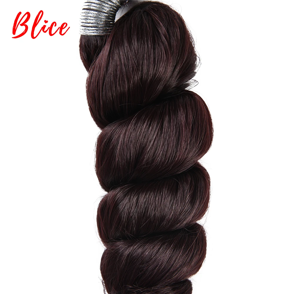 Blice 3pcs/Lot Synthetic Loose Wave Weaving With Double Weft Curly Hair Extensions Wine-Red Color Hair Bundles For Women 18\