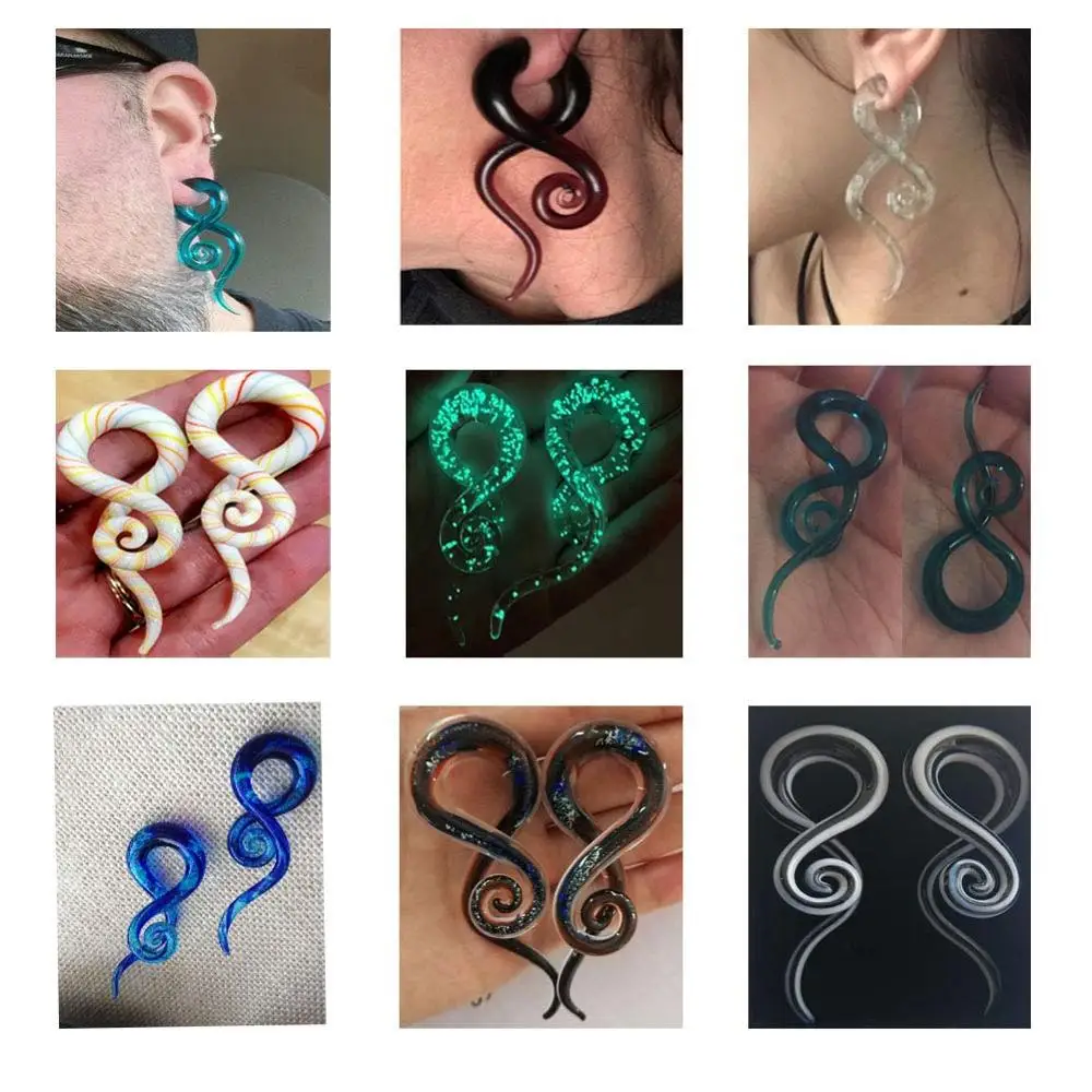 2pcs Glass Hand Made Ear Spiral Taper Teal Teardrop Earring Gauges Expander Stretcher Flesh Tunnel Plugs Piercing Oreja Jewelry