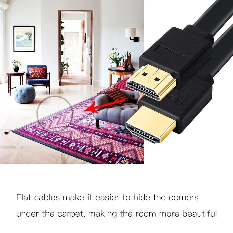 Shuliancableフラットhdmiケーブル高速1080 1080p 3Dゴールドメッキhdtv xboxプロジェクターコンピュータ0.3メートル1メートル1.5メートル2メートル3メートル5メートル7.5メートル10メートル15メートル