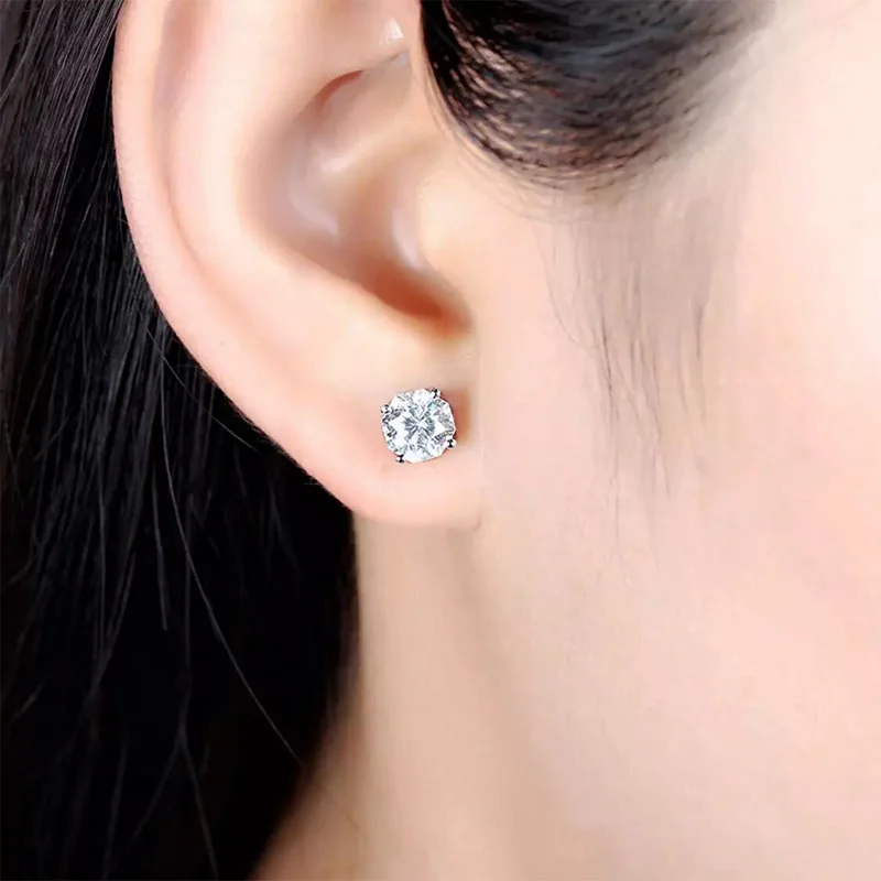 Huitan Round Cubic Zirconia Crystal Stud Earrings Women/Men Daily Wear Accessories Simple Versatile Unisex Earrings Jewelry Gift