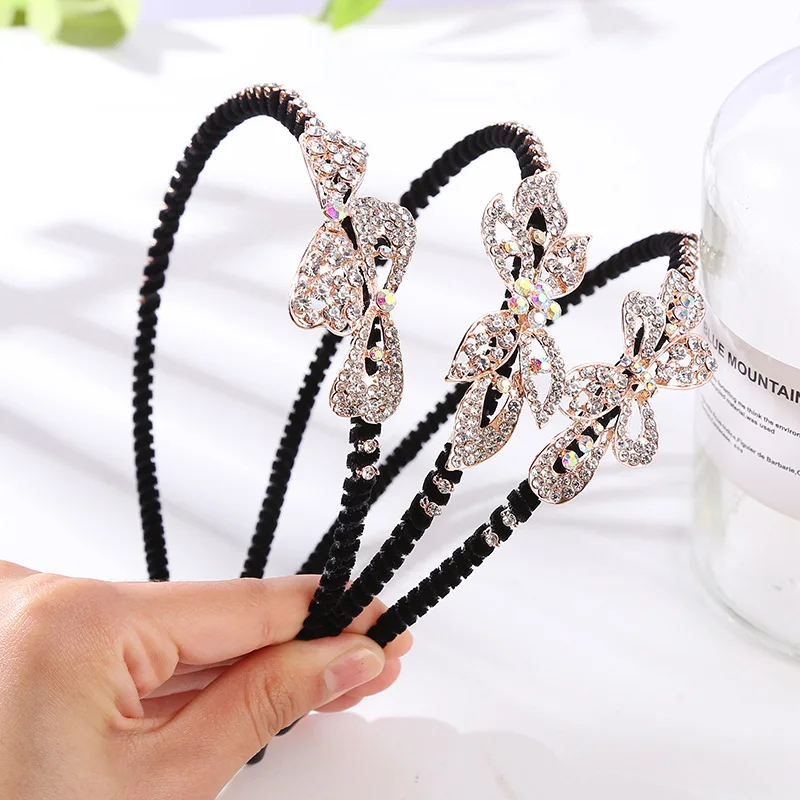 Korean Bow Knot Big Pearl Rhinestone Headband Anti-skid Fabric Plush Surface Hair Accessories for Women Girls Festival Headdress