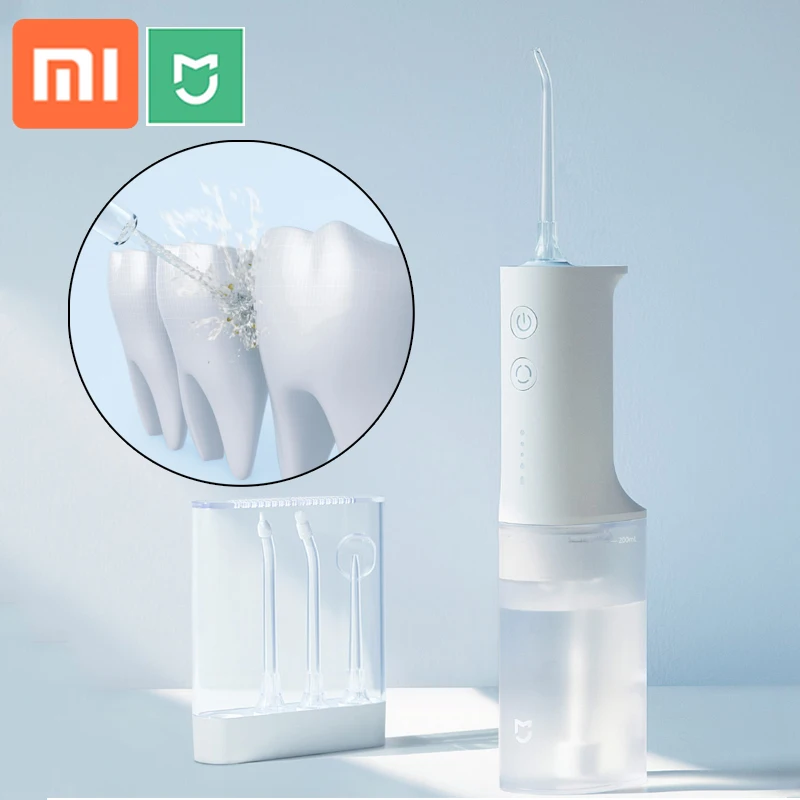 Xiaomi Electric Oral Irrigator IPX7 WaterProof Dental Water Jet Flosser 4 Modes Oral Cleaning W 4 Nozzles Memory Mouth Clean