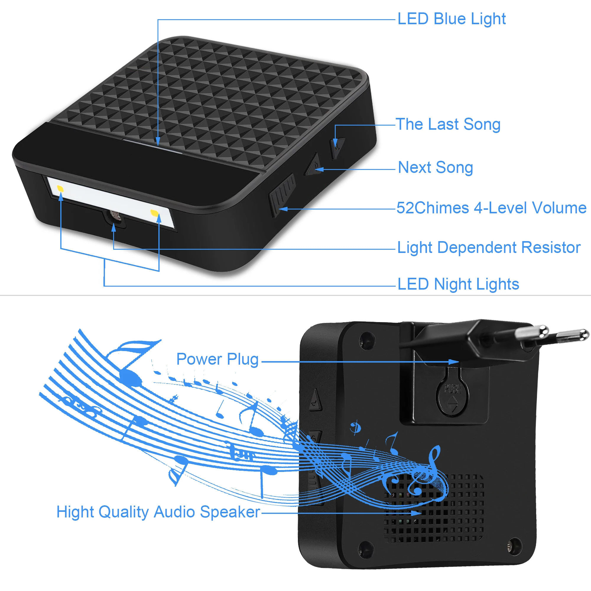 Solar Wireless Doorbell Low Power Home IP65 Waterproof 300M Door Bell Chime Outdoor Doorbells