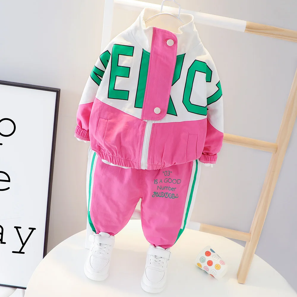 Spring Autumn Children Active Clothing Sports Suit For Girls Letter Zipper Outerwear Long Sleeve Boys Set Kids Casual Tracksuit