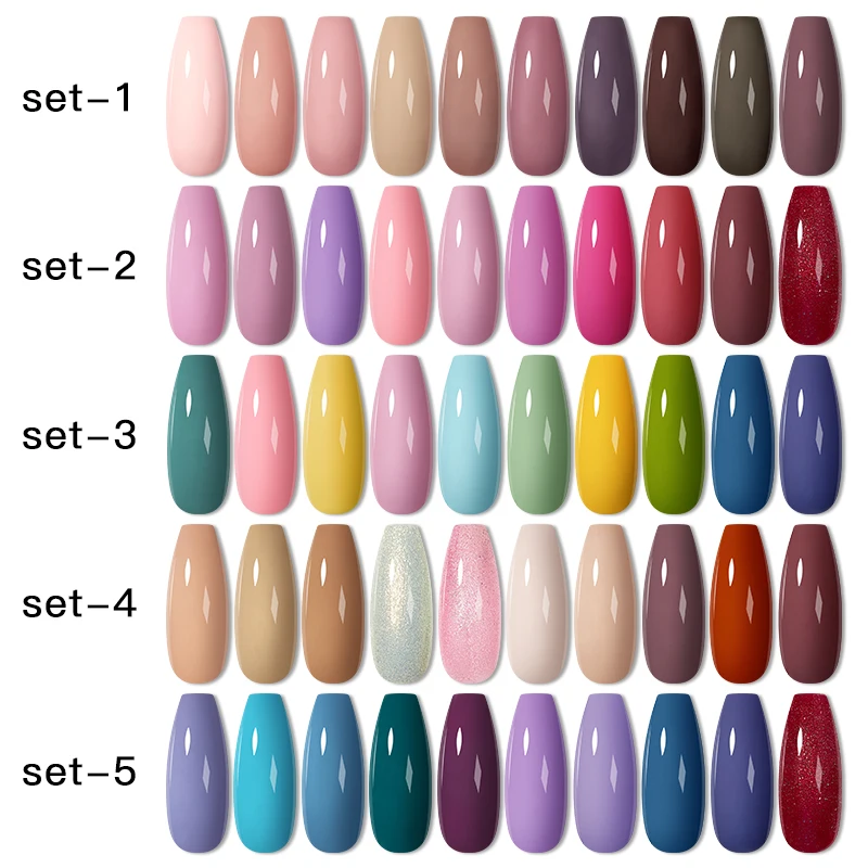 Juego de esmaltes en Gel para uñas, barniz híbrido semipermanente con purpurina de 125 colores, Base y capa superior, UV LED, 10 unidades