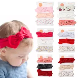 Bandeau en coton uni pour bébé, 3 pièces, avec carte, imprimé rayé, nœud papillon, pour filles, accessoires pour nouveau-nés