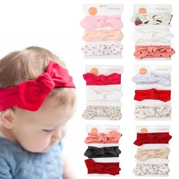3 pçs/set algodão sólido bandana do bebê com cartão coração listrado impressão laço nó faixa de cabelo para meninas headwrap acessórios recém-nascidos