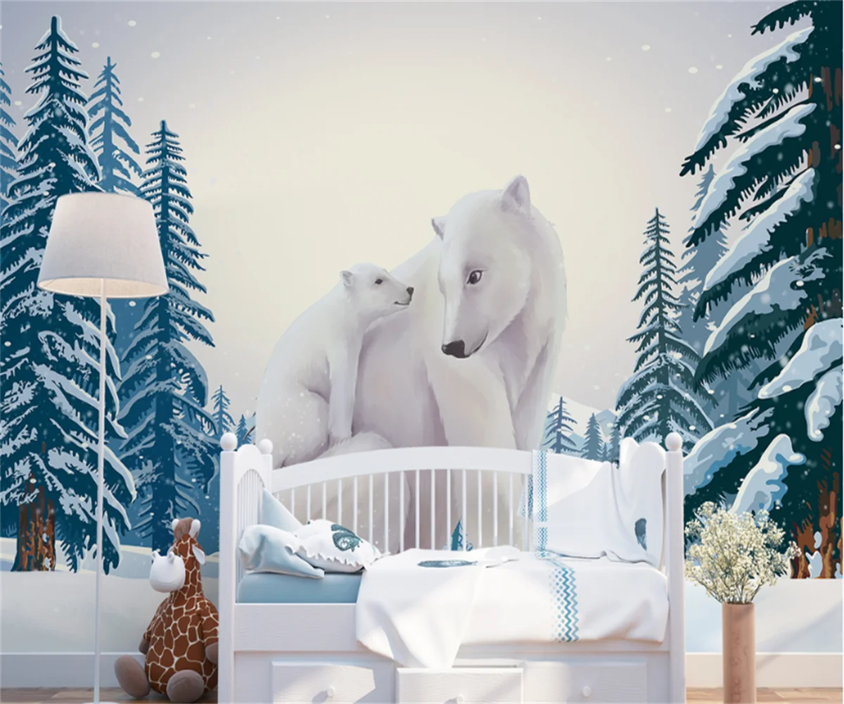 Customize any size wallpaper mural Nordic retro animal polar bear background wall huge abstract decorative wall painting papel