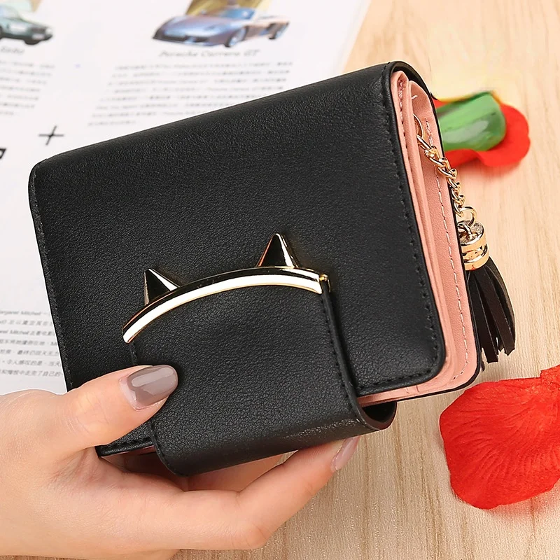 Pure Color Female Short Wallet Personality Tassel Zipper Cute Coin Purse Student Small Wallet Wallet Clutch Bag