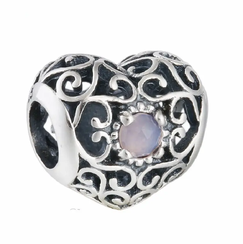 

Fit Original Pandora Charms Bracelet 925 Sterling Silver Openwork Heart Opal Pink Crystal Oct Birthstone Charms Women Jewelry