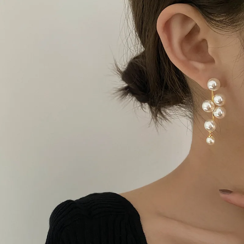 Vintage Big Pearl Beads Tassel Earrings For Women Fashion Jewelry Korean Ladies Elegant Charms Ear Jewellery Party Gifts