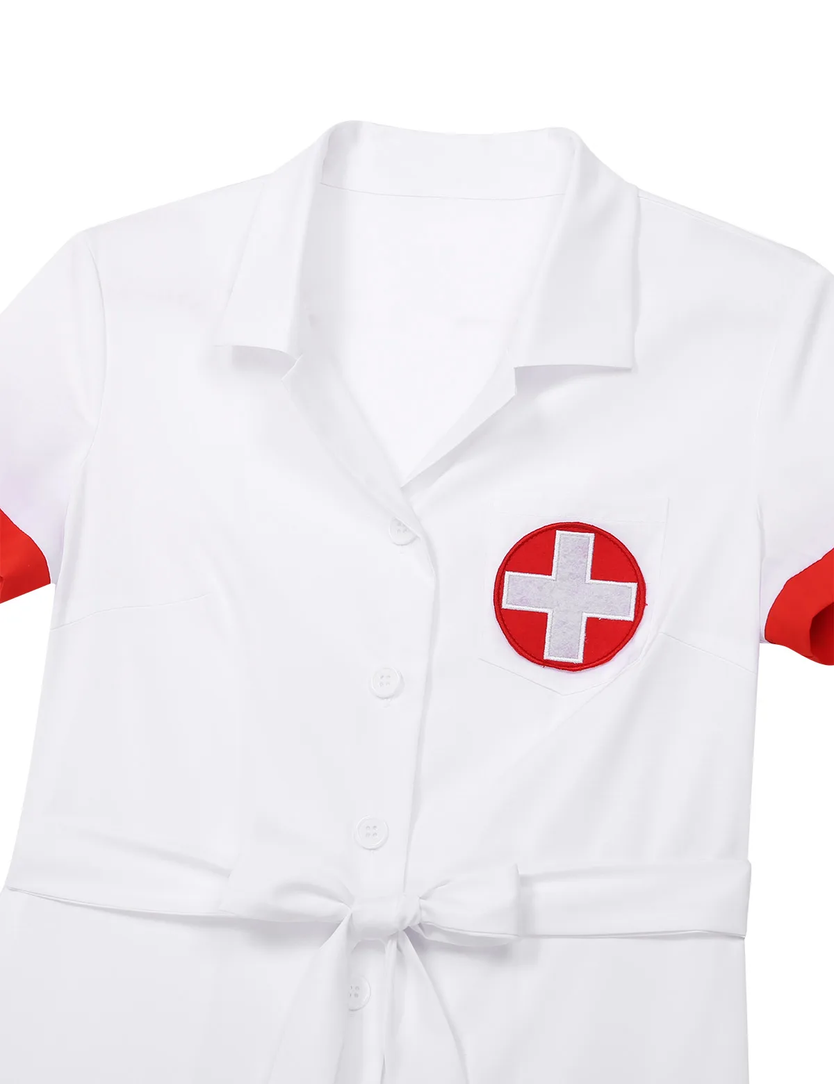 Women Female Sexy Nurse Costumes Deep V Neck Doctor Cosplay Adult Nurse Uniform Roleplay Themed Party Dress with Belt and Hat