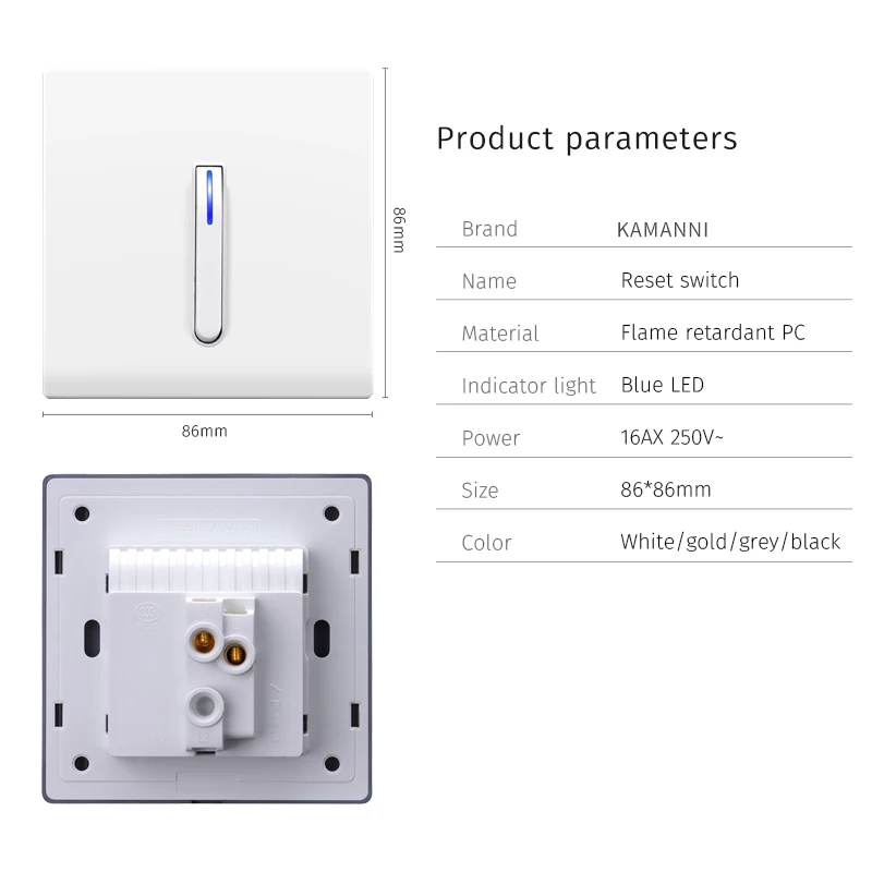 KAMANNI presa per interruttore di alimentazione a parete Design chiave per pianoforte bianco con indicatore LED pannello in plastica presa francese europea da 1/2 Gang