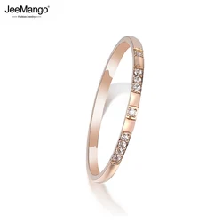 JeeMango Office Titanium Steel Rhinestone Party Ring Trendy CZ Crystal Rose Gold Color Wedding Rings Jewelry For Women JR19179