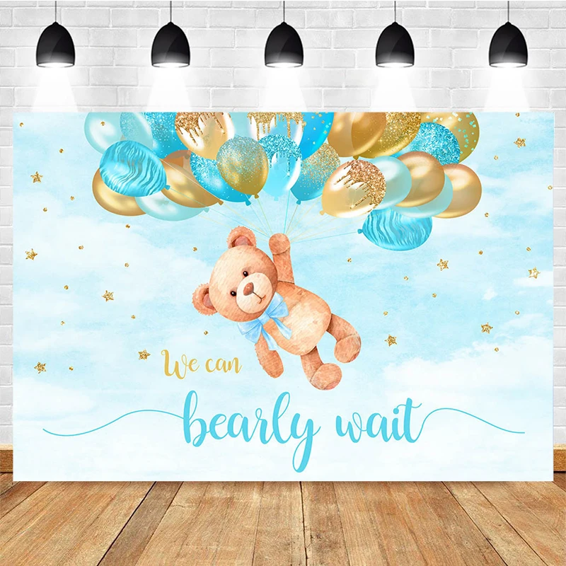 Mocsicka Baby Shower Photography Background Stars Balloon Bear Decoration Props Boy Girls We Can Bear Photo Backdrop Banner