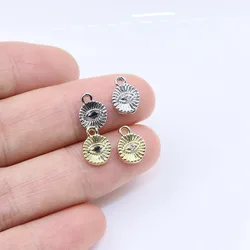 Eruifa 10pcs 8mm Evil Eyes With Black Rhinestone Coin Zinc Alloy Necklace,Earring Bracelet Jewelry DIY Handmade 2 Colors