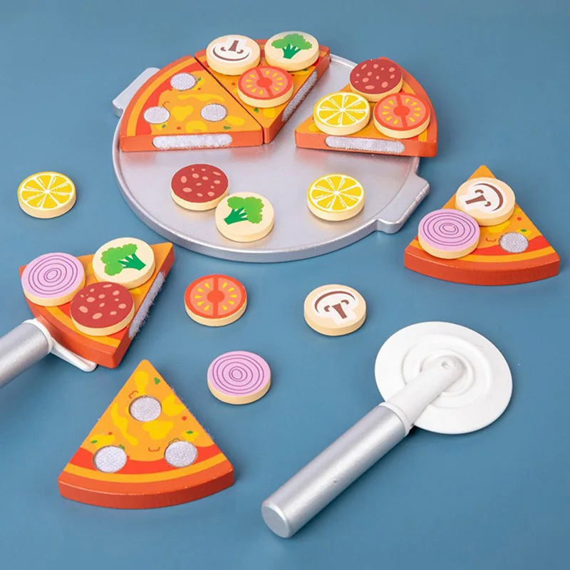 Houten Pretend Pizza Speelgoed Voedsel Koken Simulatie Servies Kinderen Keuken Speelgoed Speelhuis Speelgoed Fruit Groente Met Servies