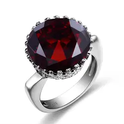 Szjinao Round Cut 16*16mm Garnet Ring Women Massive Genuine 925 Sterling Silver Vintage Large Wide Silver 925 Women's Jewellry F