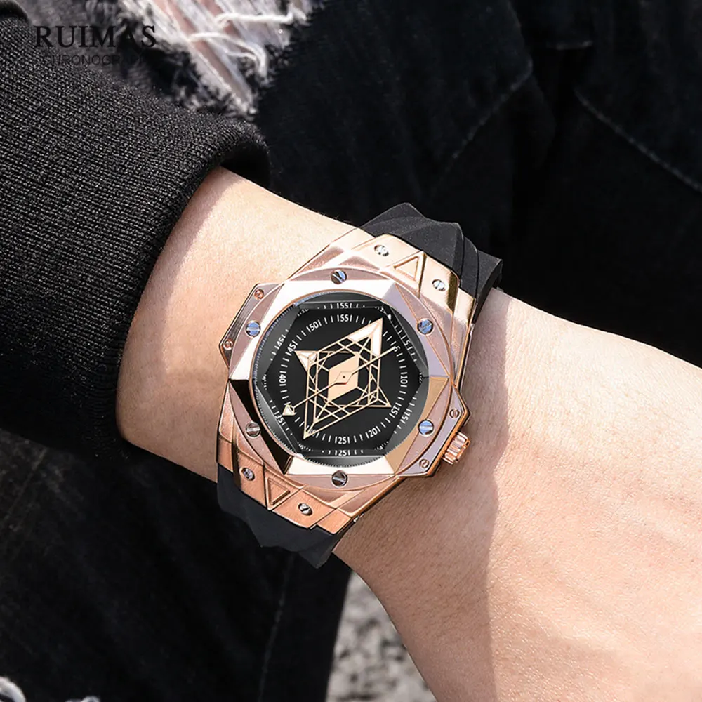 RUIMAS Men Watches Luxury Top Brand Military Sport Wrist Watch for Man Waterproof Silicone Strap Watch Rose Gold Relogio Часы