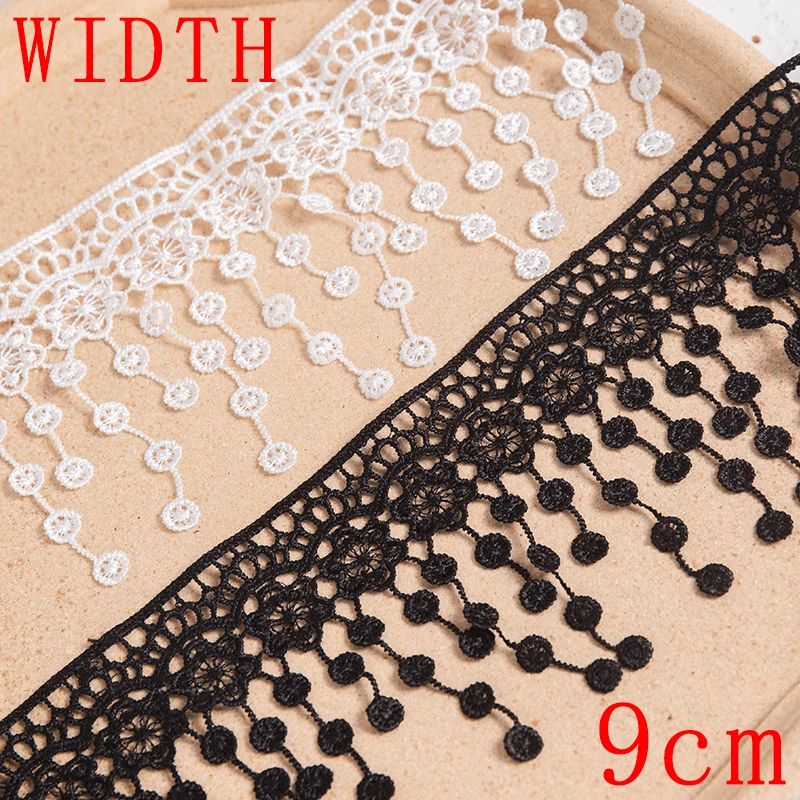 9cm Wide Tassel Lace Ribbons For Needlework White Black Curtain Home Dress Embellishments For Sewing Trim DIY Crafts And Fabric