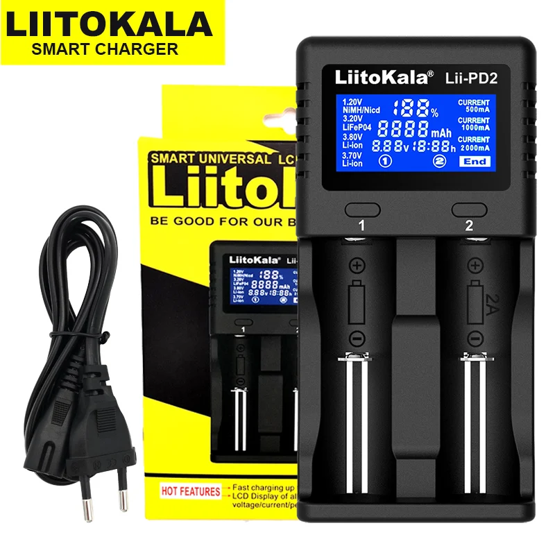 Liitokala-Ładowarka do baterii AA AAA Lii-PD4 Lii-500 Lii-500S Lii-PD2, wyświetlacz LCD, pojemność testowa, 18650, 18490, 20700, 21700, 26650