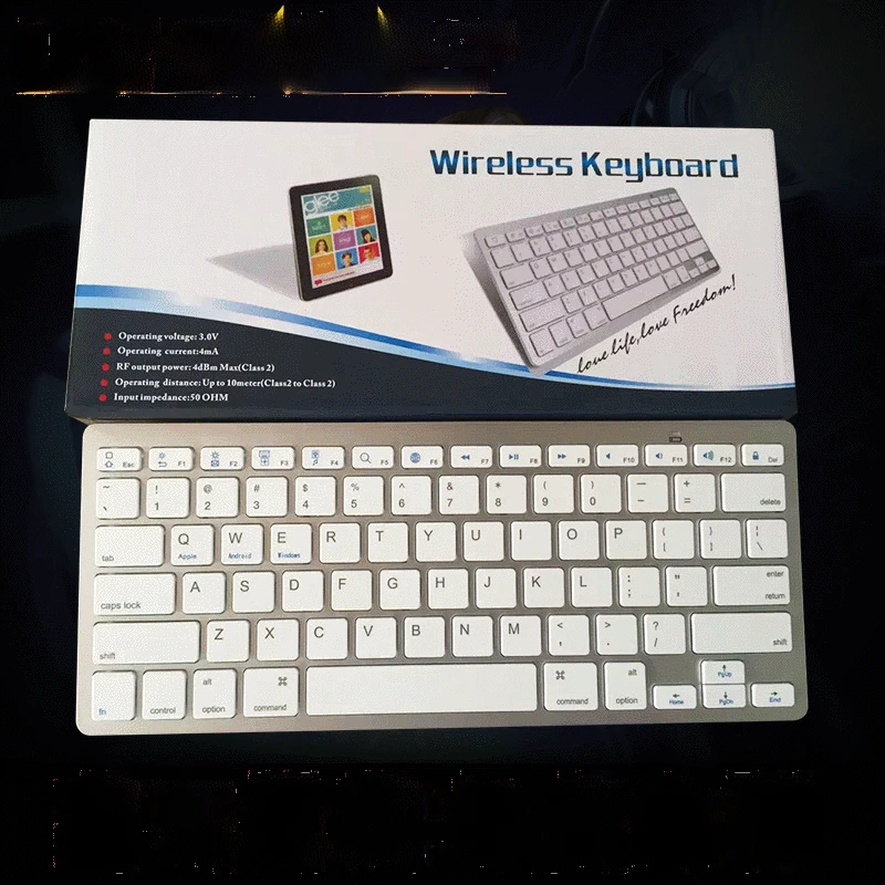 Thin 78 keys Wireless Keyboard Bluetooth Teclado for Cell Phone Tablet Laptop Notebook Home Office Black White