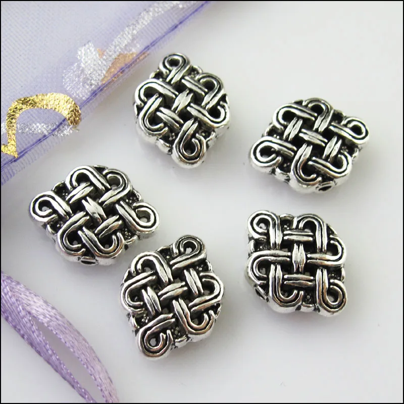 10 New Oval Chinese Knot Charms Tibetan Silver Tone Spacer Beads 12x16mm