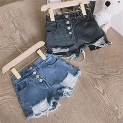 FJButton-Short en Jean Déchiré pour Bébé Fille de 1 à 14 Ans, Vêtement Décontracté en Coton, à la Mode, Été