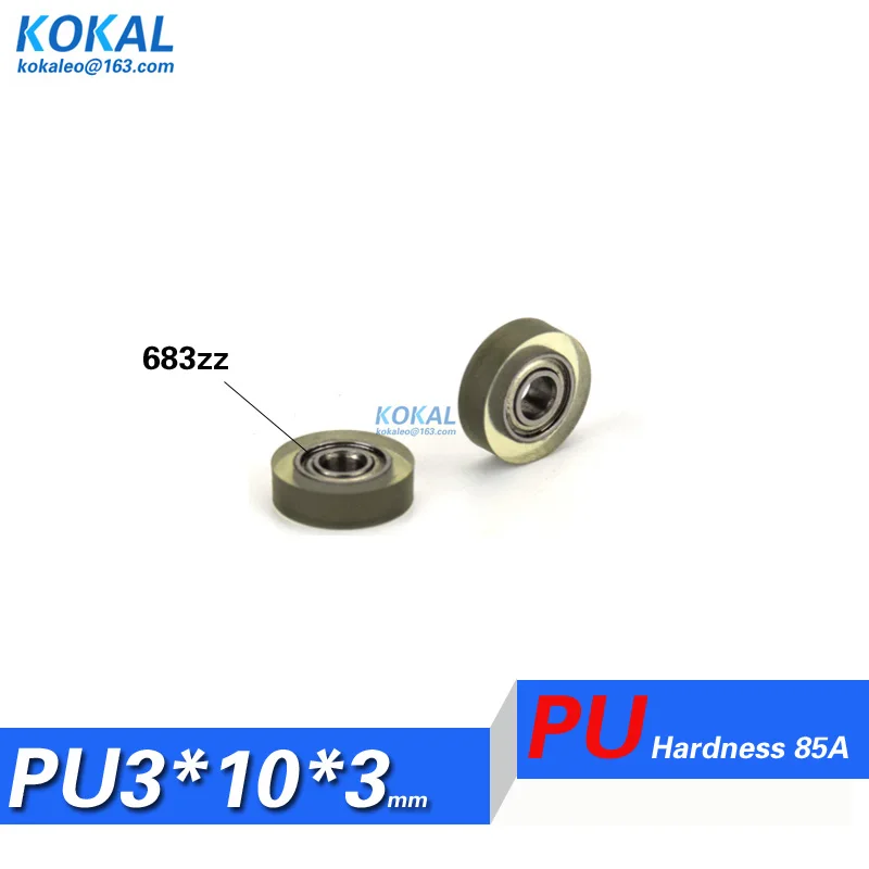 [PU0310-3]10PCS 683zz 683 bearing coated micro soft PU rubber money count machine PU Rubber Soft PU Roller Wheel 3*10*3mm