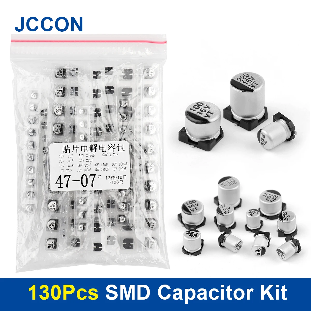 130Pcs/Lot SMD Aluminum Electrolytic Capacitor Assorted Kit 13Values x 10Pcs=130Pcs Sample Kit Motherboard Solid Capacitor