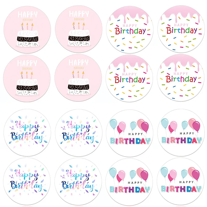 24/48Pcs Round Happy Birthday Party Label Stickers Baby Cake Baking Gift Packaging Box Self-Adhesive Waterproof Seal Stickers