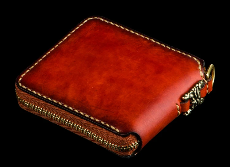 Short Cow Leather Delicate Pendant Wallets Purses Women Design Of metal Disk Vegetable Tanned Leather Wallet Card Holder