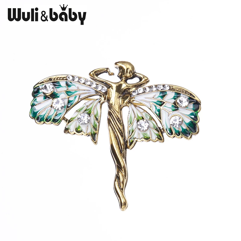 Wuli&baby Butterfly Fairy Brooches For Women Unisex 2-color Enamel Angel Figure Party Office Brooch Pins Gifts