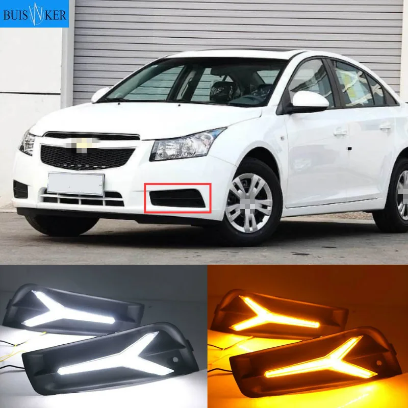 

2PCS For chevrolet cruze 2009 2010 2011 2012 2013 2014 DRL Daytime Running Light fog lamp cover with yellow turn signal