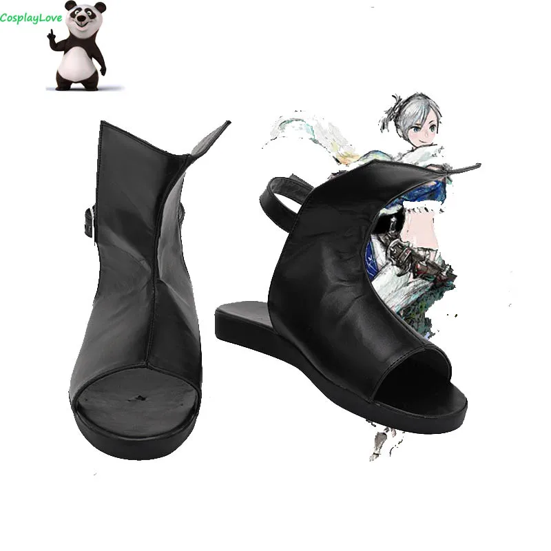 Bravely Default 2 Mercenary Adelle Black Cosplay Shoes Long Boots Leather Custom Made CosplayLove For Boy Men Christmas