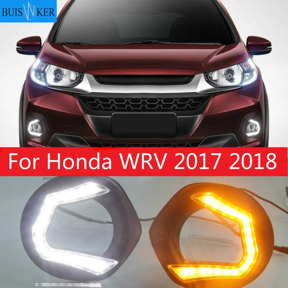 

2pcs Daytime Running Lights with yellow signal fog lamp cover headlight 12V Daylight DRL For Honda WRV 2017 2018