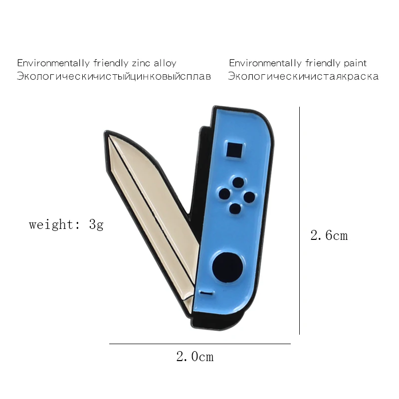 Enamel Pins Orange blue Knife gamepad game handle Brooches Switch Nintendo Game handle for Women Badge Jewelry Spille Bijoux